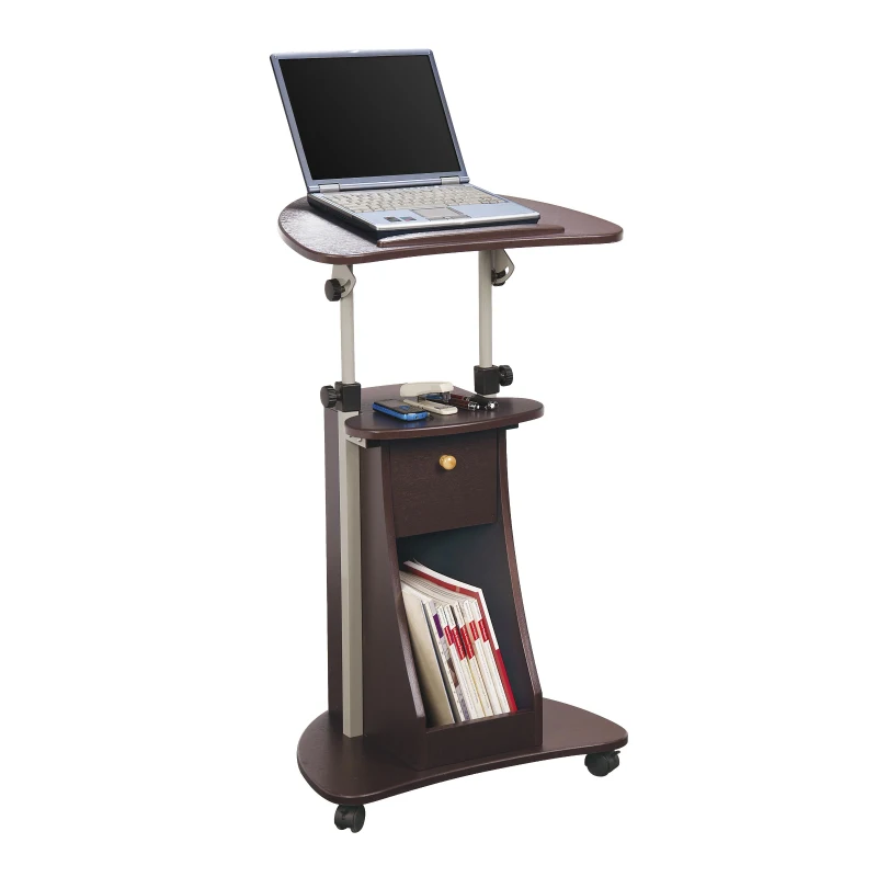 Ergonomic Sit-to-Stand Laptop Cart with Tilting Panel, Storage-Equipped Laptop Stand for Offices, 21.5″ L x 15.5″ W x 31.5″ H, Chocolate