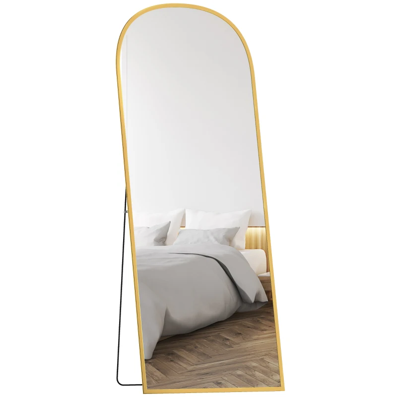 HOMCOM Arched Standing Mirror, 64" x 24" Full Length Mirror, Free Standing or Wall Mounted for Living Room, Bedroom, Gold