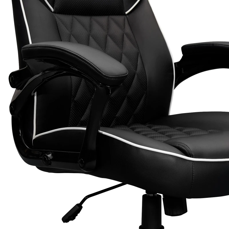 Racer-style Chair with Flip-Up Arms and TechniFlex Upholstery, Flexible Racer Seat with Locking Tilt Control, 25.5″ L x 27.5″ W x 47.5″ H, Black