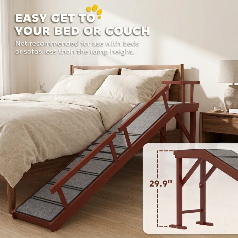 PawHut Wooden Dog Ramp with Removable Guardrails, Non-Slip Surface, 70.5" Long, Brown