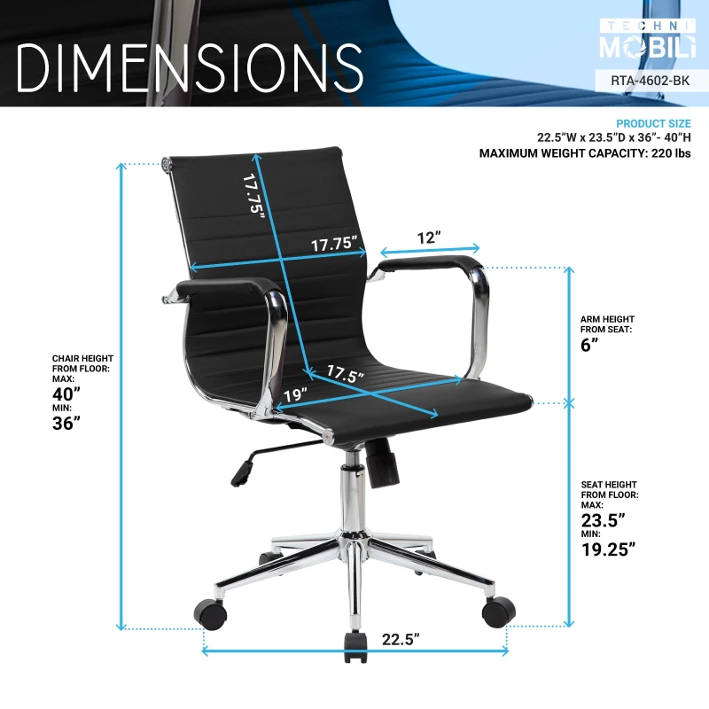 Cozy Office Chair with Flip-Up Arms and TechniFlex Upholstery, Flexible Racer Seat with Locking Tilt Control, 22.5″ L x 23.5″ W x 36″ H, Black