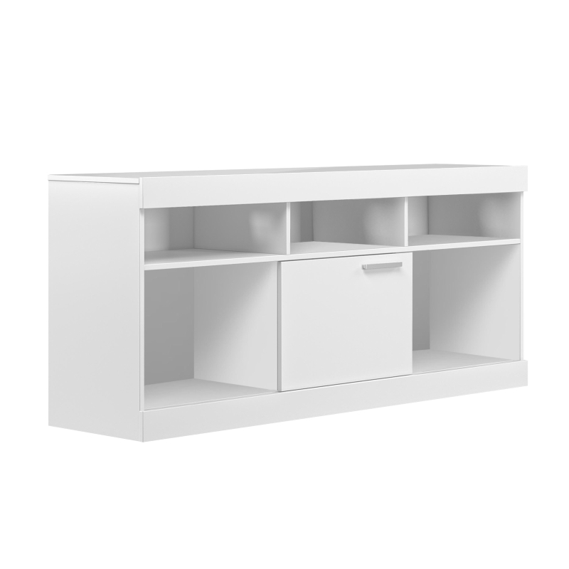 Sleek White TV Stand with Centered Sliding Door, Modern Media Entertainment Console Center for Living Room, 61" L x 15.5" W x 27" H, White