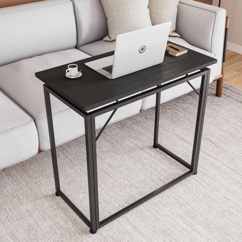 Sleek Folding Desk with Durable Steel Frame, Space-Saving Small Computer Writing Table for Apartment, 31.5" L x 15.5" W x 29" H, Black