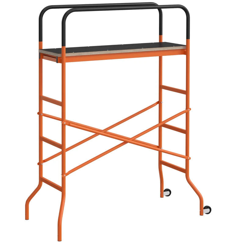 HOMCOM Scaffolding Work Platform, Rolling Scaffolding with Wheels, Scaffold for Building Construction, Orange