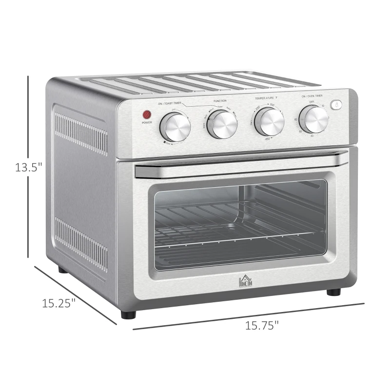 HOMCOM 7-in-1 Toaster Oven, 21 Qt 4-Slice Convection Oven with Warm, Broil, Toast, Bake Air Fryer Setting 60min Timer, Adjustable Thermostat, 3 Crust Shades, and 4 Accessories 1550W for Countertop