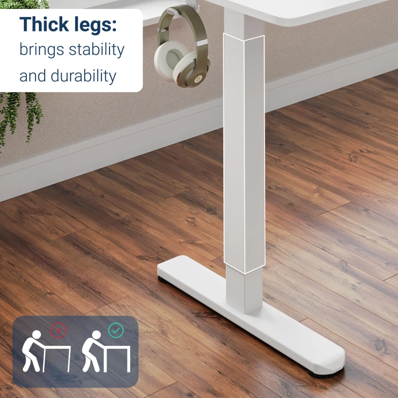 Sleek Electric Standing Desk with Memory Presets and Hooks, Height Adjustable Sit to Stand Computer Desk for Home Office, 47.5'' L x 23.5'' W x 28'' H, White