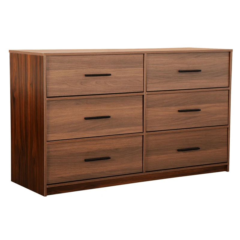 Versatile 6-Drawer Dresser with Water-Resistant Top, Ideal Storage Chest for Bedrooms, Playrooms, Entryways, 44.5" L x 16" W x 26.5" H, Walnut