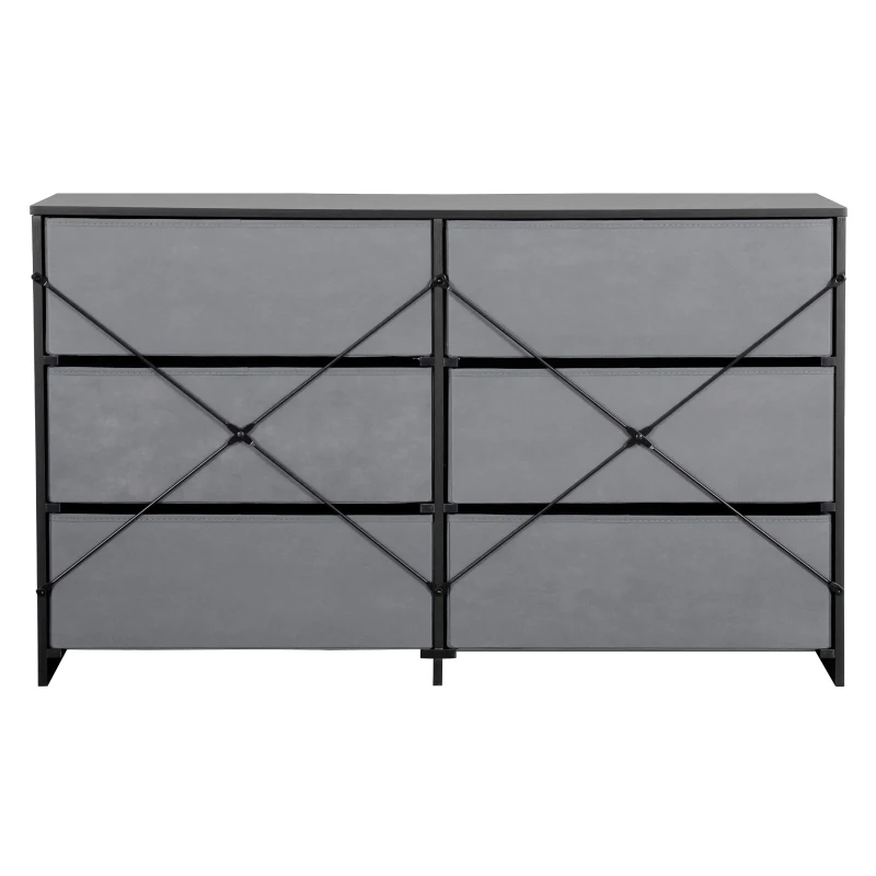 Versatile 6-Drawer Dresser with Water-Resistant Top, Ideal Storage Chest for Bedrooms, Playrooms, Entryways, 44.5" L x 16" W x 26.5" H, Black