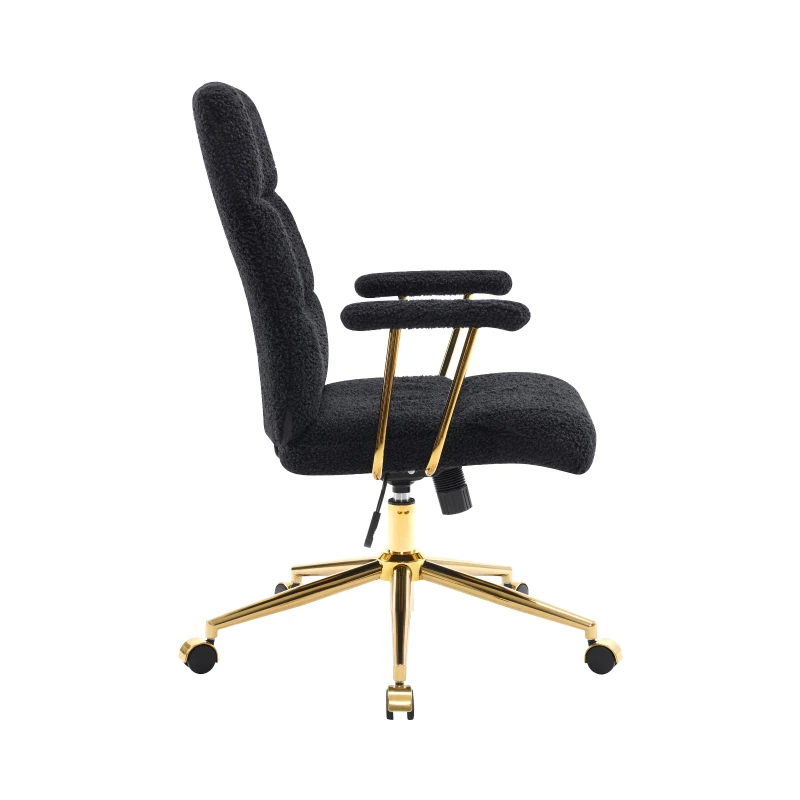 Chic Boucle Office Chair with Foam-Padded Back and Seat, Height-Adjustable Desk Chair for Studies Offices, 26" L x 26.5" W x 42.5" H, Black