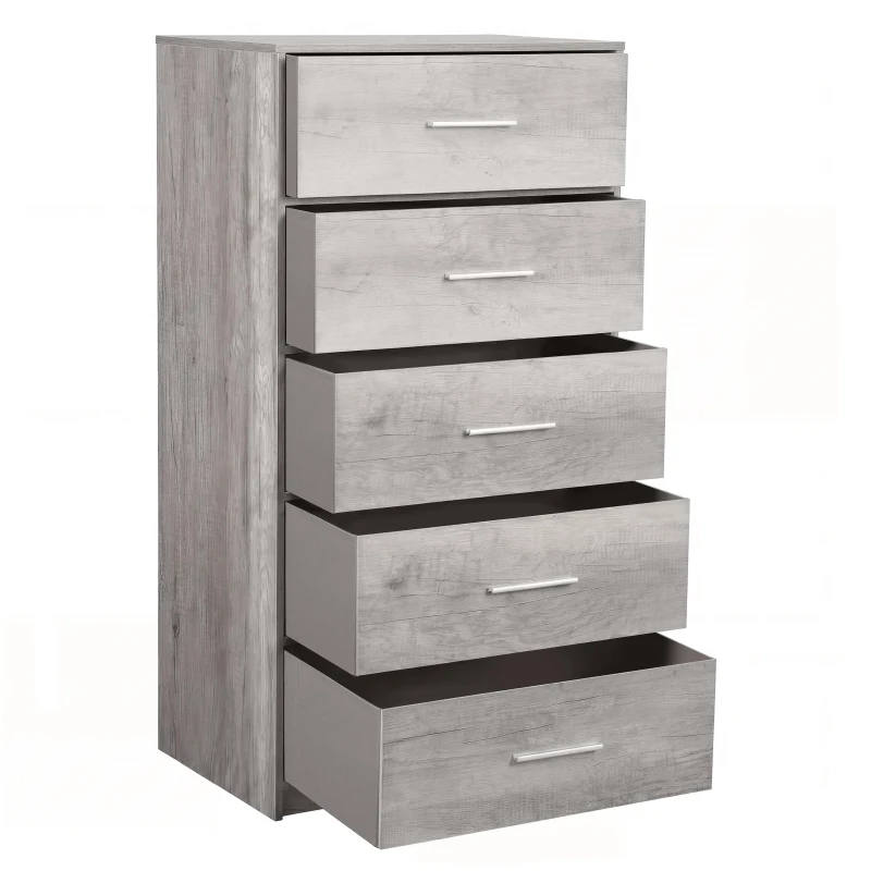 Spacious 5-Drawer Fabric Dresser with Wooden Top, Modern Storage Chest Organizer Tower for Closet, 22.5" L x 15.5" W x 43" H, Gray