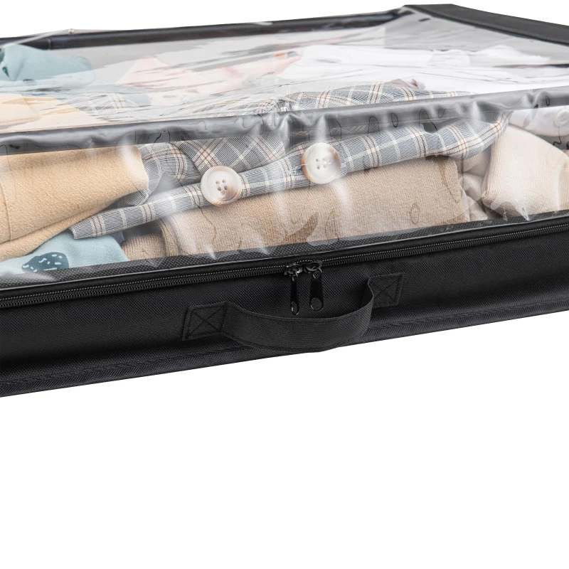 Compact 2 Under-Bed Storage Containers with Transparent Cover, Rolling Organizer Bins for Bedrooms, 28" L x 16.5" W x 6.5" H, Black
