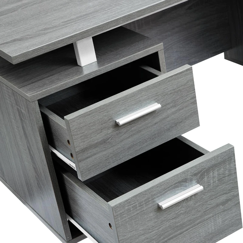 Modern White Desk with 2 Storage Drawers and Cabinet, Sleek Floating Desktop Computer Writing Table for Home Office, 51" L x 23.5" W x 30" H, Grey