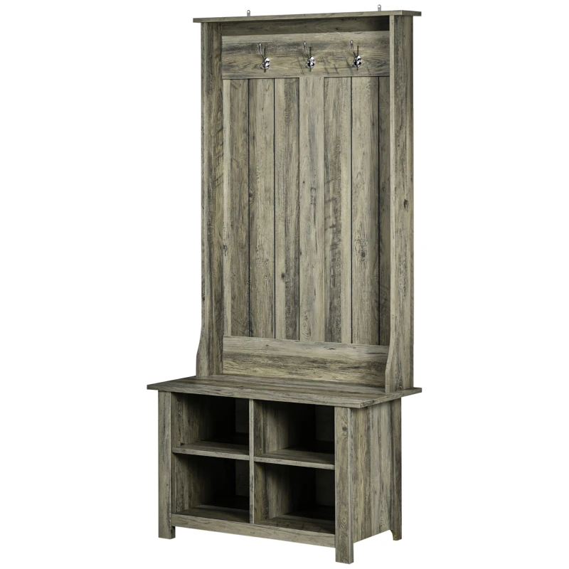 HOMCOM Hall Tree with Shoe Storage Bench Entryway Bench for Living Room, Grey