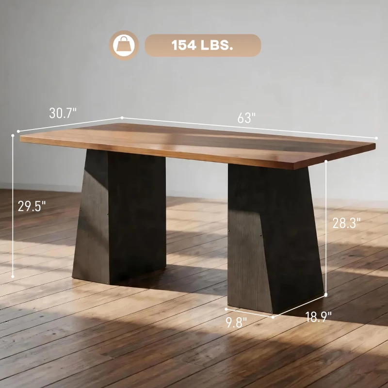 HOMCOM 63 Inch Computer Desk with Trapezoidal Frame Light Walnut and Black