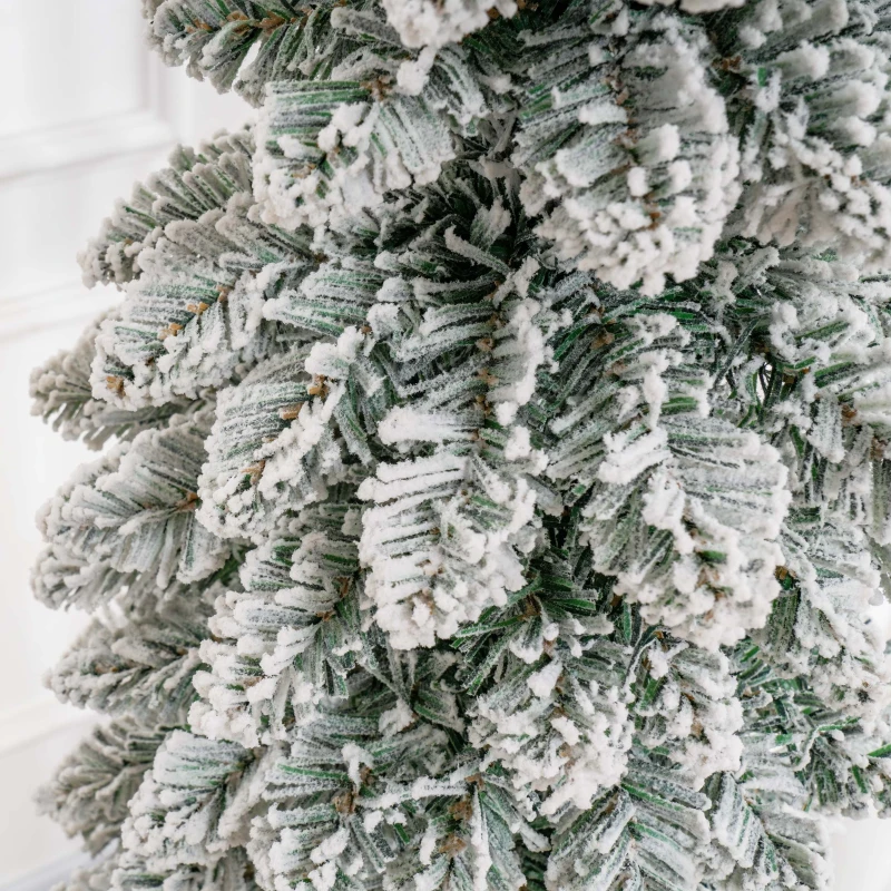 HOMCOM 5' Tall Unlit Slim Pencil Xmas Tree, Snow-Flocked Artificial Christmas Tree with Realistic Branches and 301 Tips, Green