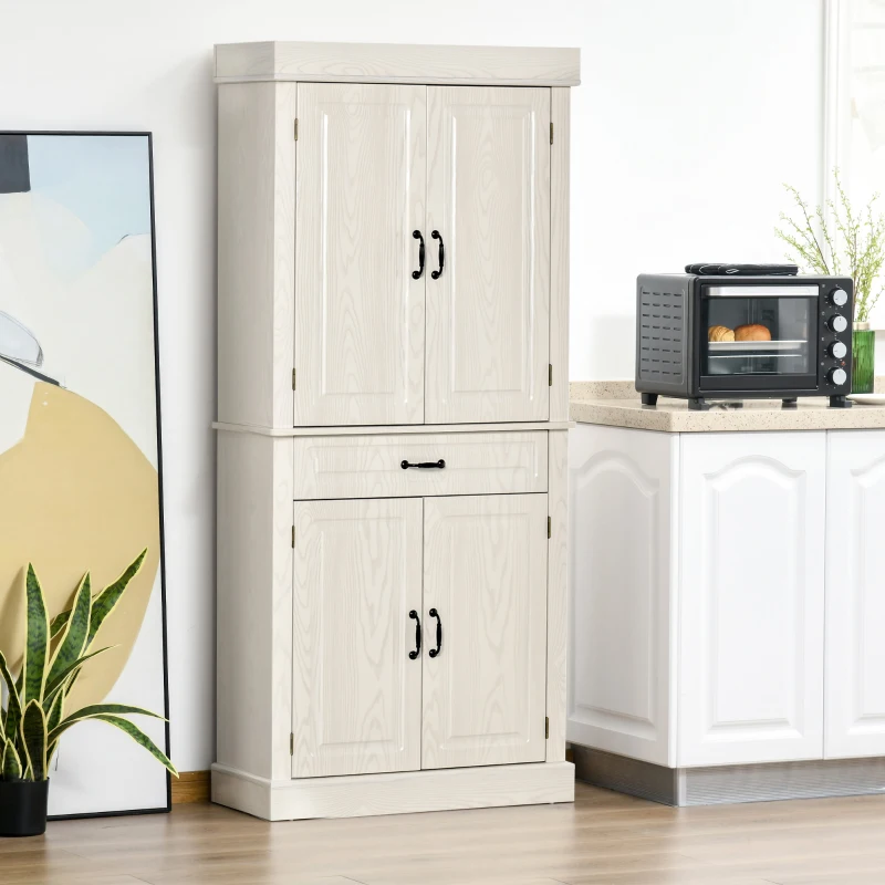 HOMCOM 71" Freestanding Kitchen Pantry Cabinet, Tall Storage Cabinet with 4 Doors and Drawer for Dining Room, Ivory