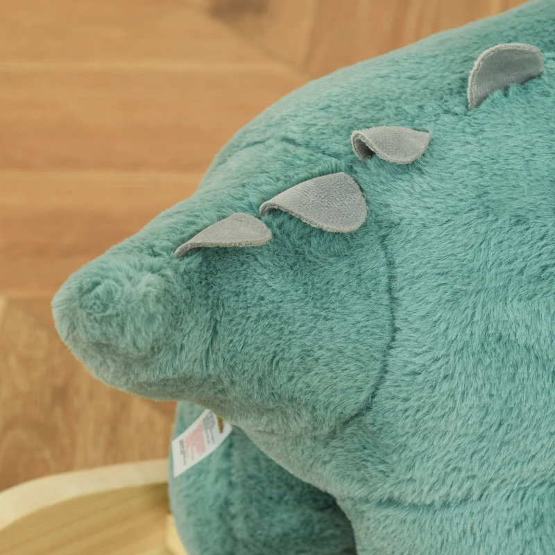 Qaba Kids Plush Ride-On Rocking Horse Triceratops-shaped Plush Toy Rocker with Realistic Sounds for Child 36-72 Months Green