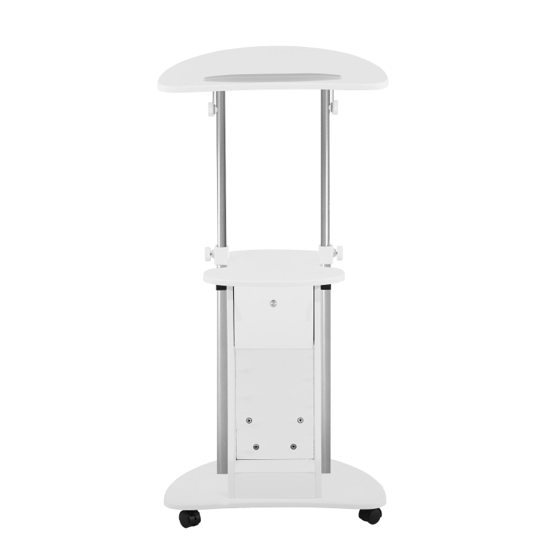 Ergonomic Sit-to-Stand Laptop Cart with Tilting Panel, Storage-Equipped Laptop Stand for Offices, 21.5″ L x 17″ W x 31.5″ H, White