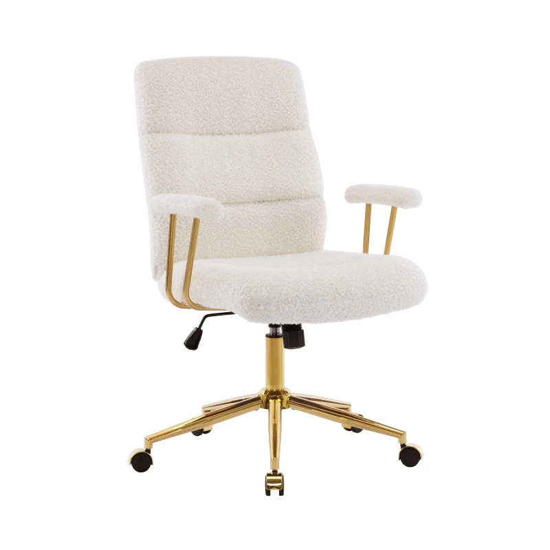 Chic Boucle Office Chair with Foam-Padded Back and Seat, Height-Adjustable Desk Chair for Studies Offices, 26" L x 26.5" W x 42.5" H, White