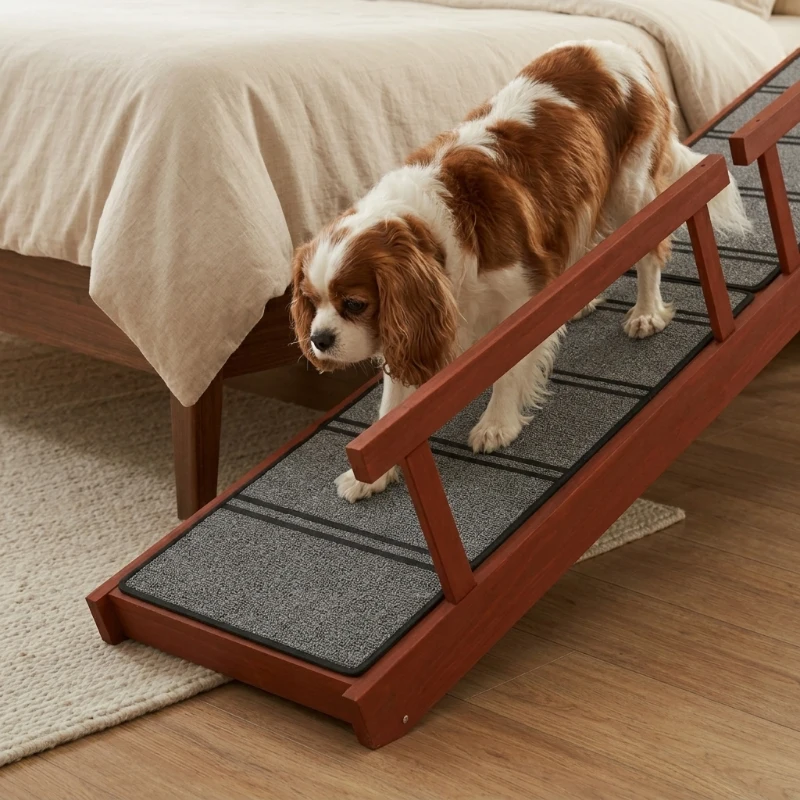 PawHut Wooden Dog Ramp with Removable Guardrails, Non-Slip Surface, 73" Long, Brown(m-11)