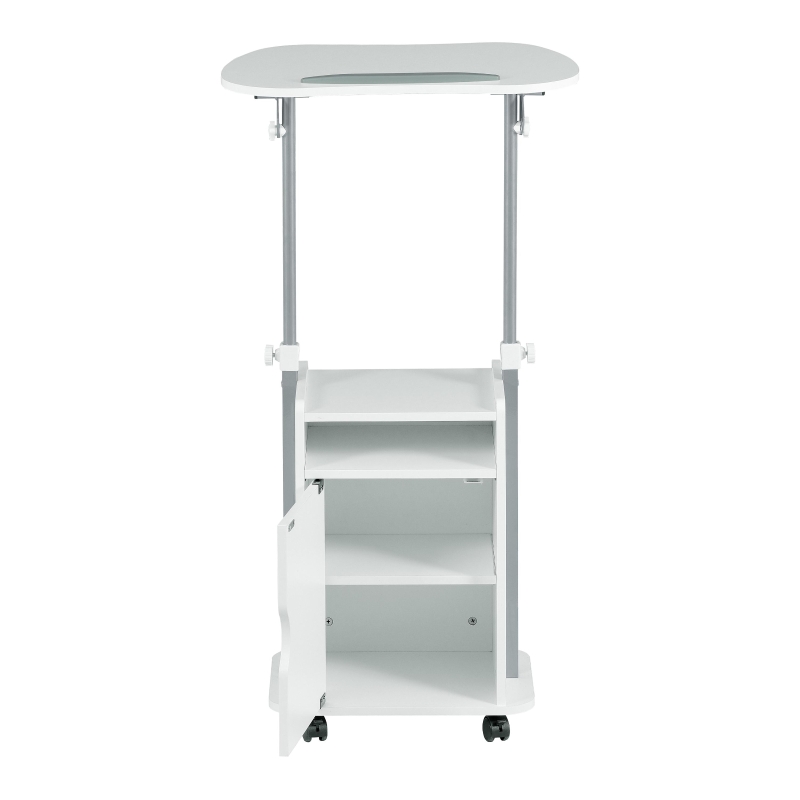 Practical Laptop Cart with Adjustable Tilting Panel, Mobile Workstation for Home Offices, Classrooms, or Bedside, 23.5″ L x 15.5″ W x 31.5″ H, White