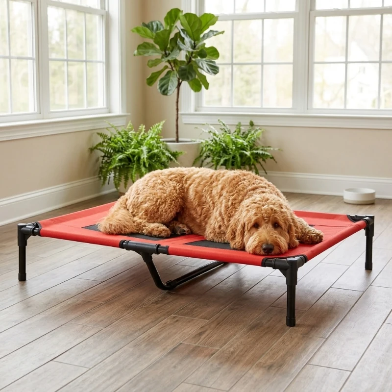 PawHut 36" x 30" Elevated Cooling Summer Dog Cot Pet Bed With Mesh Ventilation - Red