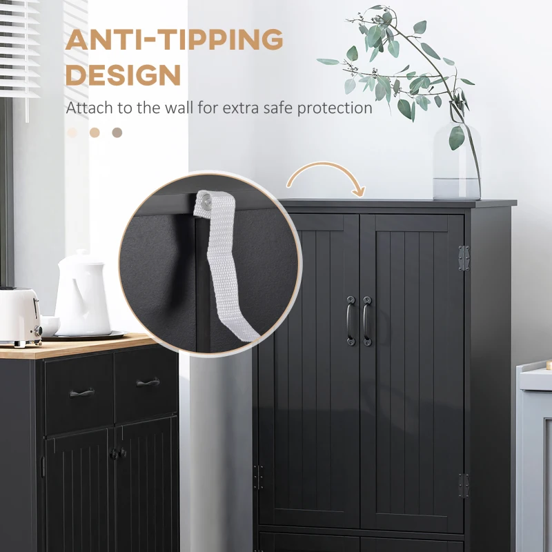 HOMCOM 48" 4-Door Storage Cabinet Multi-Storey Large Space Pantry with Adjustable Shelves Black