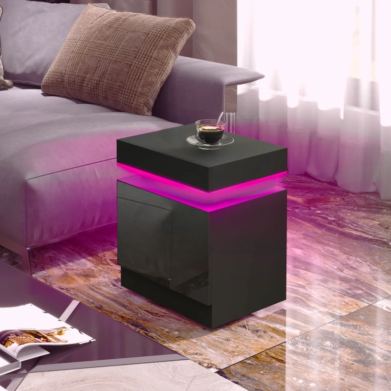 HOMCOM Nightstand, Bedside Table with LED Lights and 2 Drawers for Bedroom, Living Room, Black