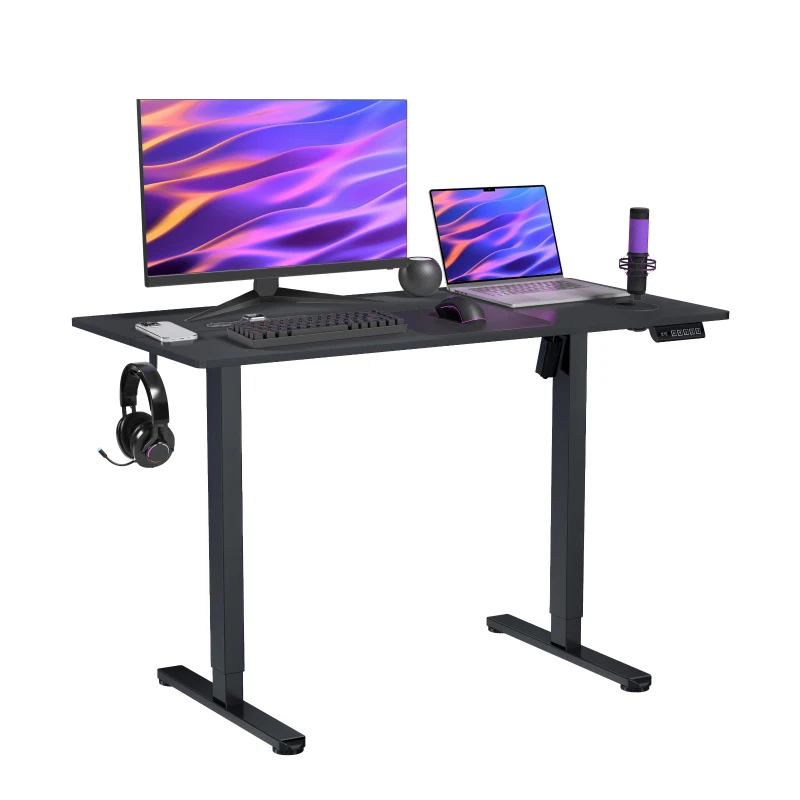 Sleek Electric Standing Desk with Memory Presets and Hooks, Height Adjustable Sit to Stand Computer Desk for Home Office, 47.5'' L x 23.5'' W x 28'' H, Black