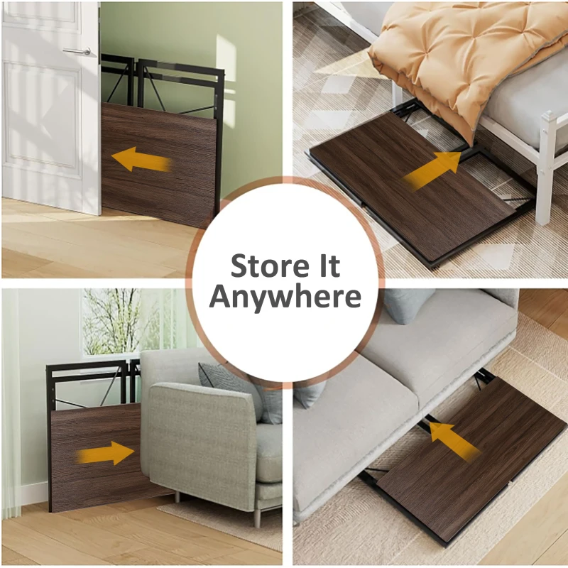 HOMCOM Folding Computer Desk, 47.25"W Home Office Writing Desk with Metal Frame, Brown