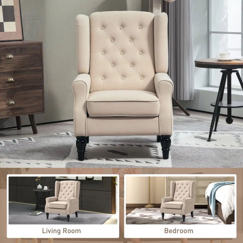 HOMCOM Wingback Accent Chair for Living Room, Button-Tufted Lounge Chair with Round Armrests and Wood Legs, Beige