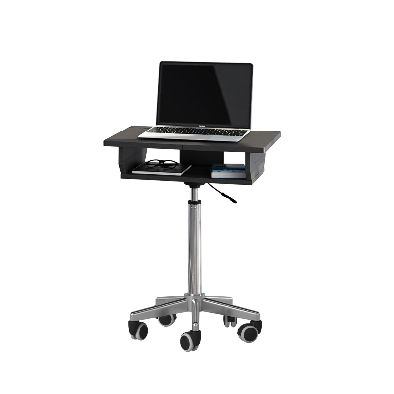 Functional Laptop Cart with Foldable Panel and Open Storage Space, Portable Table for Meeting Rooms, 21″ L x 17.5″ W x 25″ H, Black