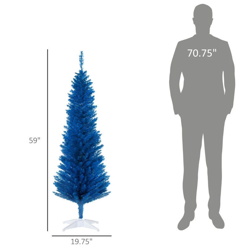 HOMCOM 5FT Decorated Christmas Tree, Pencil Christmas Tree with 294 Realistic Branch Tips and Plastic Stand, Blue