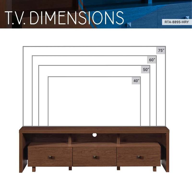 Elegant Hickory TV Stand with 3 Drawers and Cable Management, Modern Media Entertainment Console for Living Room, 70.5" L x 15" W x 20" H, Brown