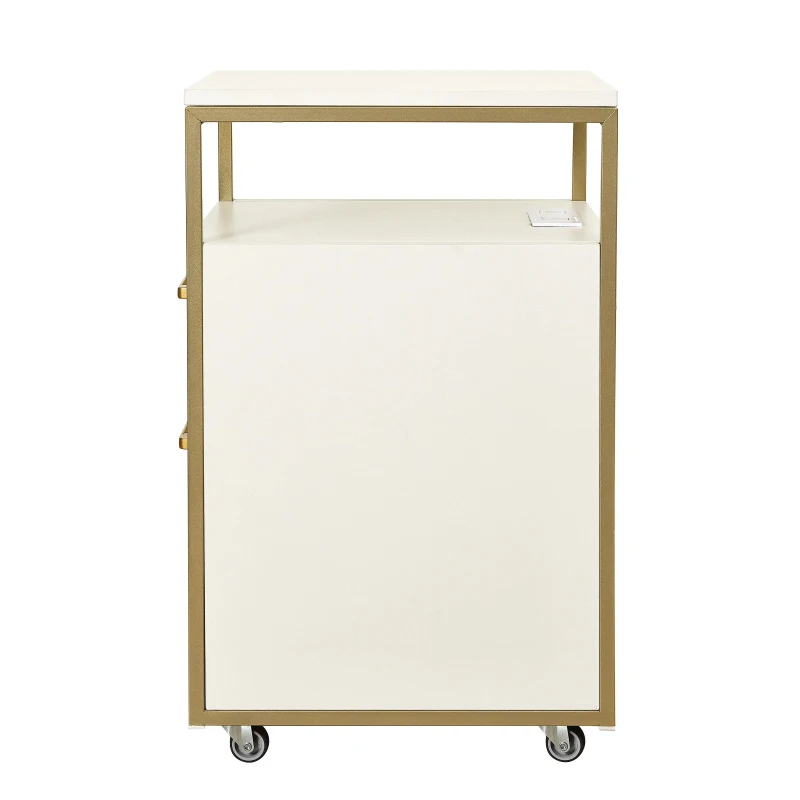 Modern File Cabinet with 2 USB and Power Outlet Port, Perfect Storage Unit for Home Offices or Workspaces, 15.5" L x 15.5" W x 26" H, White+Gold