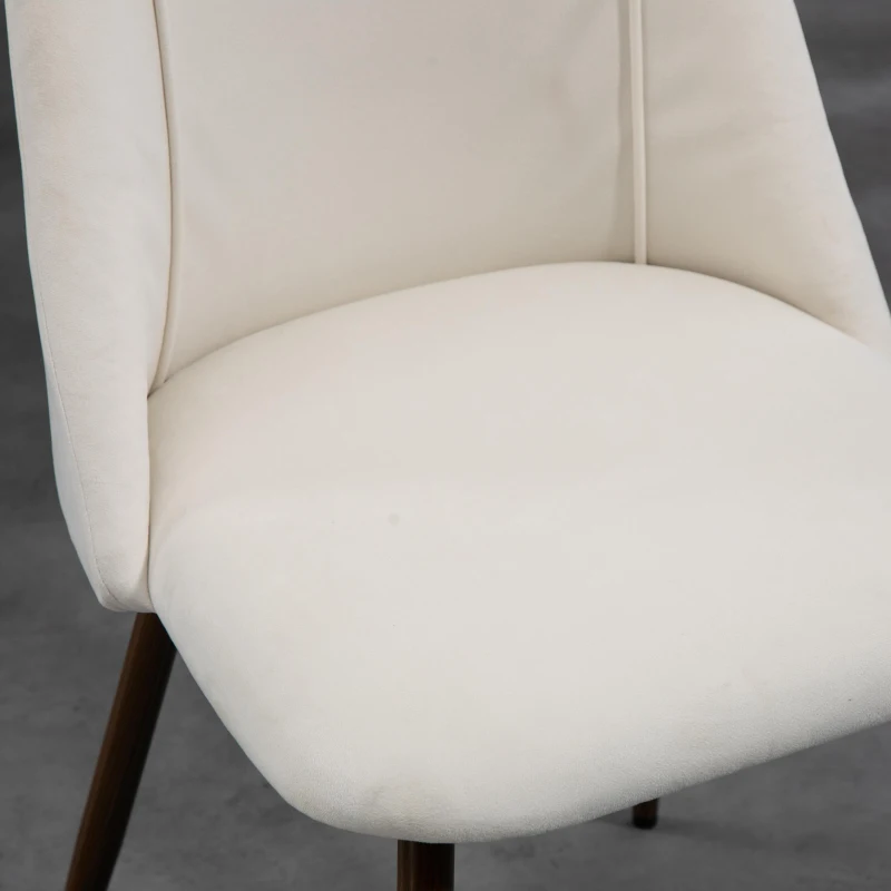HOMCOM Upholstered Dining Chairs Set of 4, Velvet Accent Chair with Back and Wood-grain Steel Leg for Kitchen, Cream White