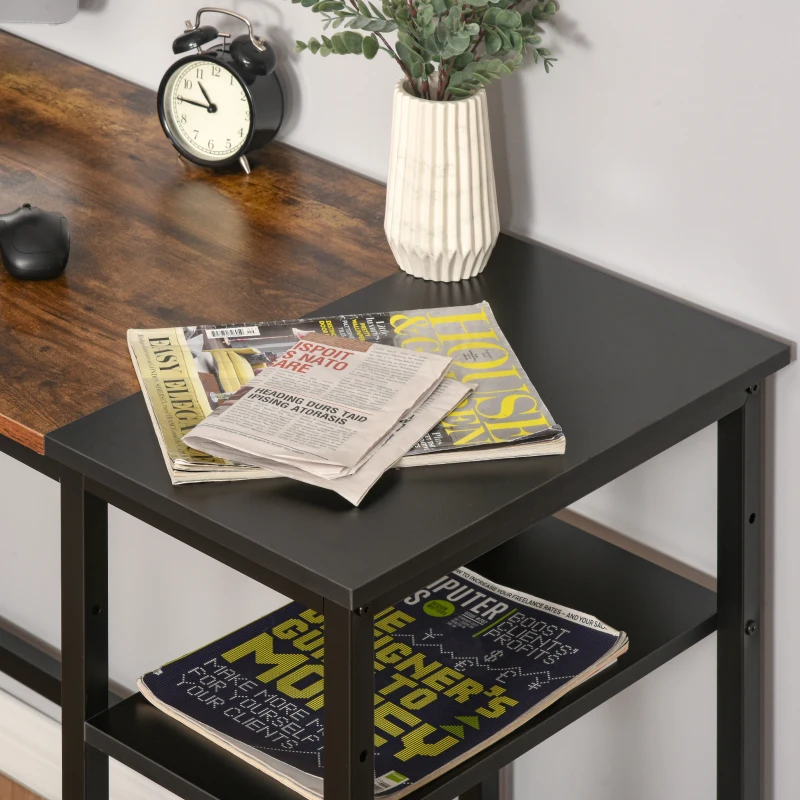 HOMCOM L-Shaped Computer Desk, Industrial Corner Desk with Adjustable Storage Shelf, CPU Tower Stand, Wood Grain Surface