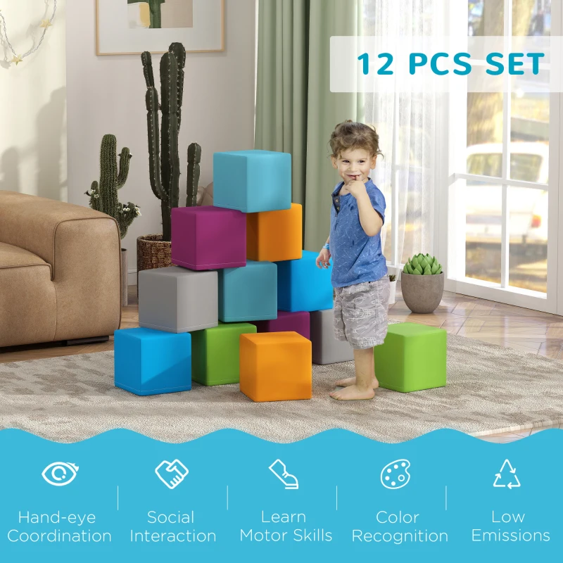 Soozier 12 Piece Soft Play Blocks Soft Foam Toy for Toddler, Contemporary