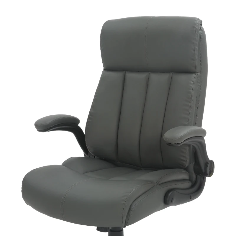 Leather Executive Chair with Ergonomic Curved Back, Versatile Desk Chair for Study Rooms, Conference Rooms, 28.5" L x 28" W x 44.5" H, Gray