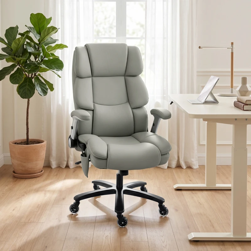 HOMCOM Ergonomic Office Chair with Inflatable Adjustable Lumbar Support, 400 Lbs Heavy Duty High Back Desk Chair, Light Gray