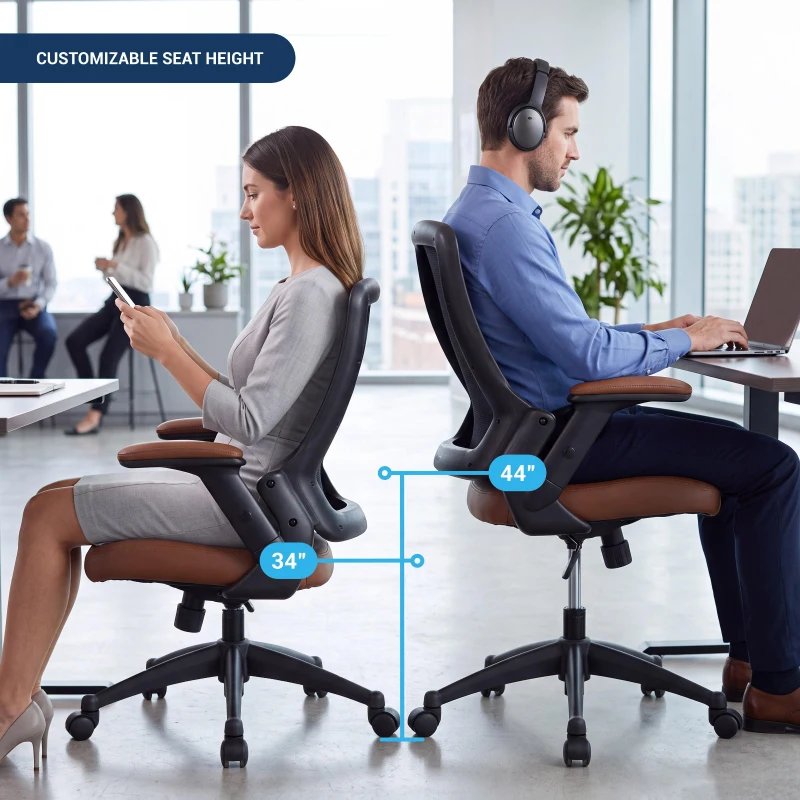 Breathable Task Chair with Adjustable Arms and Uphostered Seat Cushion, Ergonomic Office Chair for Workstations, 25" L x 25" W x 34" H, Brown