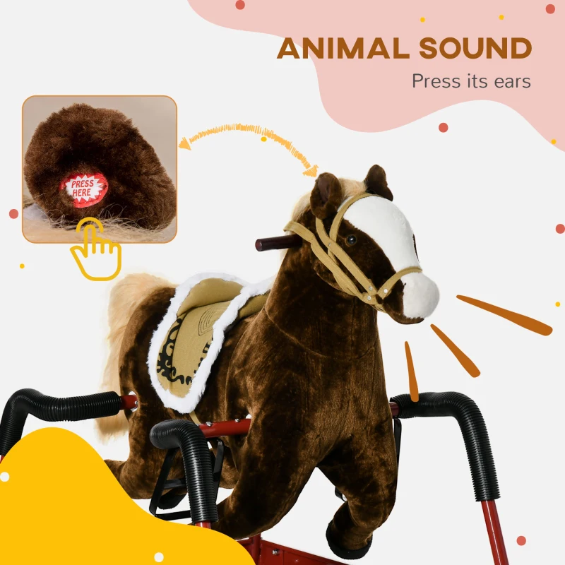 Qaba Kids Spring Rocking Horse, Ride on Horse for Girls and Boys with Sounds, Plush Animal Ride-on Toy with Soft Feel, Interactive Toy for Kids, Dark Brown
