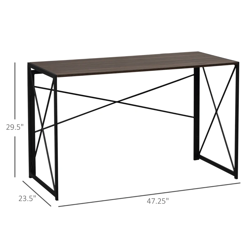 HOMCOM Folding Computer Desk, 47.25"W Home Office Writing Desk with Metal Frame, Brown