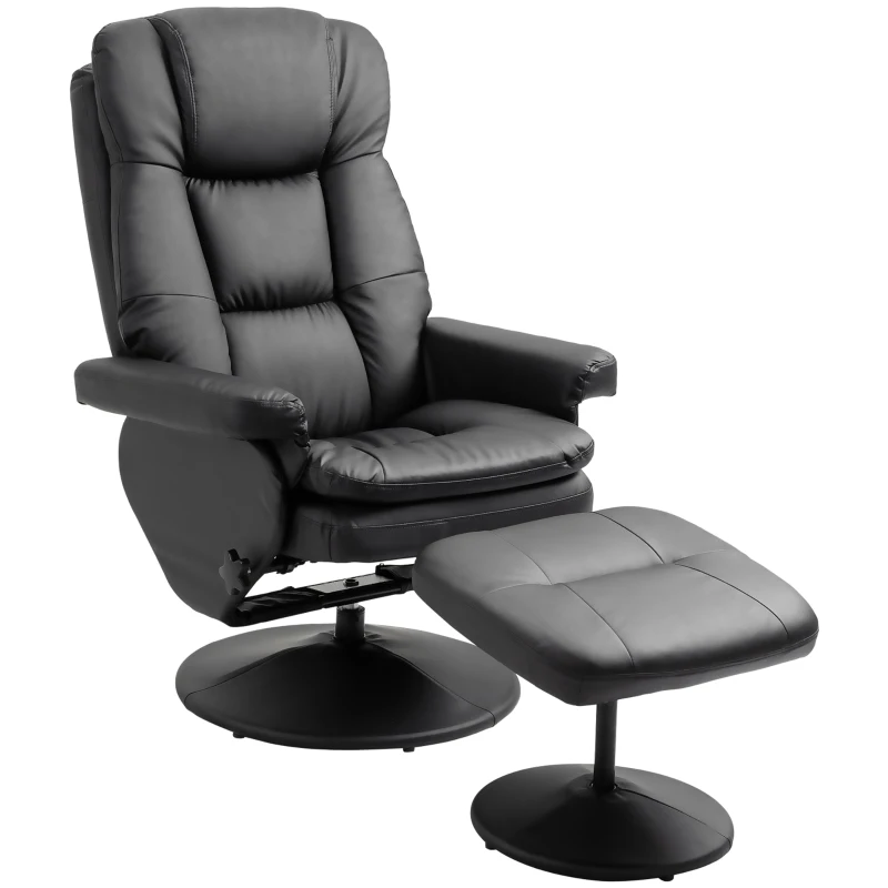 HOMCOM PU Leather Recliner Chair with Ottoman, Swivel Recliner and Ottoman with Round Wrapped Base for Living Room, Black