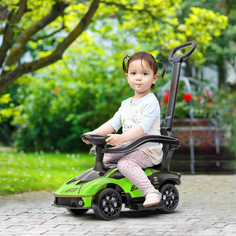 Aosom 3 in 1 Ride on Push Car for Toddlers, Licensed Kids Sliding Car with Safety Protection Footrest Horn, Green