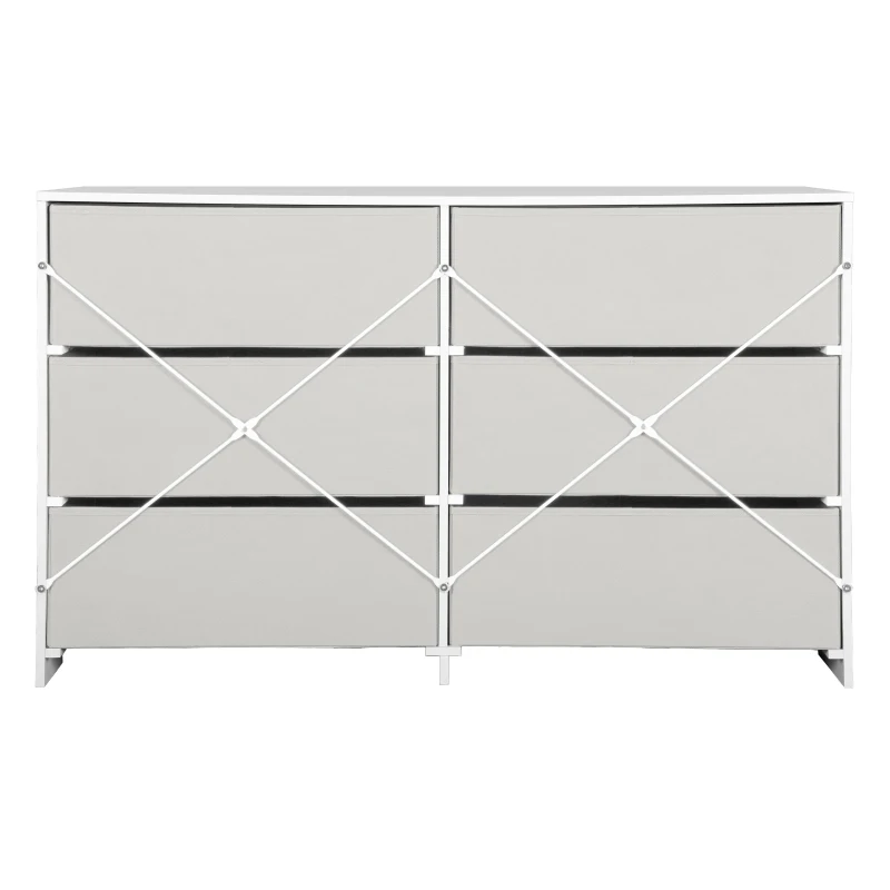 Versatile 6-Drawer Dresser with Water-Resistant Top, Ideal Storage Chest for Bedrooms, Playrooms, Entryways, 44.5" L x 16" W x 26.5" H, White