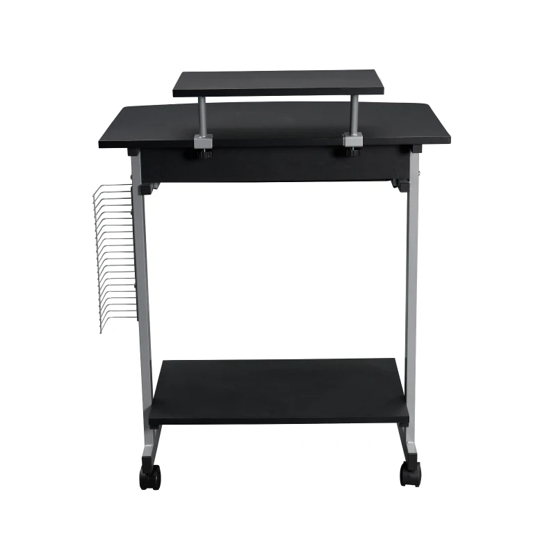 Compact Computer Cart with Adjustable Shelf and Slide-Out Keyboard, Space-Saving Desk for Dorms, 28.5" L x 20.5" W x 35.5" H, Black