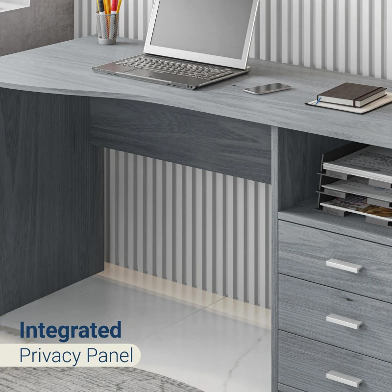 Classic Computer Desk with 3 Drawers and Side Shelf, Modern Contoured Workstation Table for Home Office Studio, 51" L x 23.5" W x 29.5" H, WengeGrey