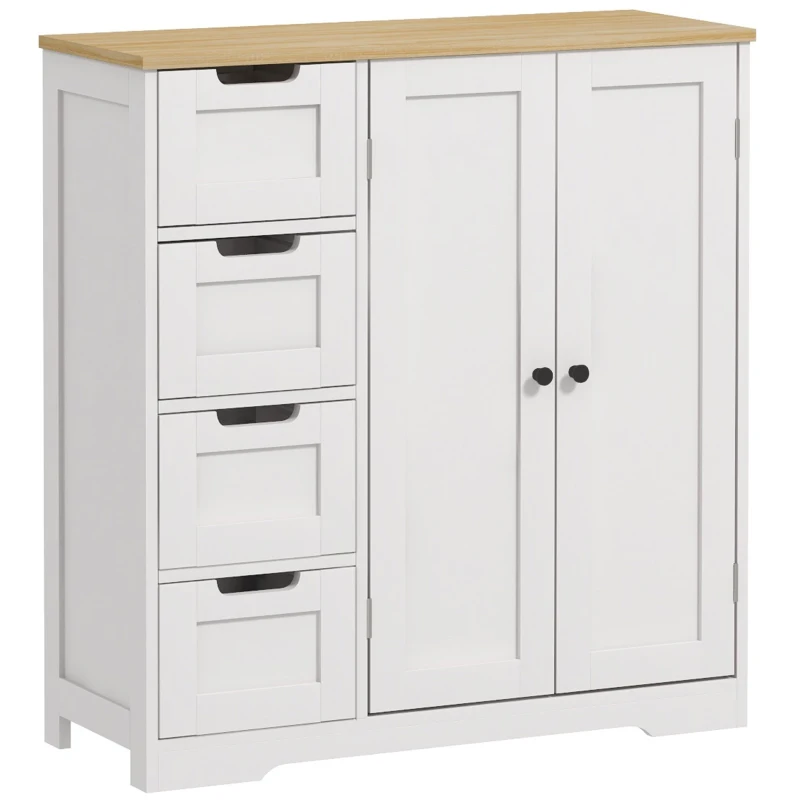 HOMCOM Freestanding Bathroom Floor Cabinet, Modern Bathroom Cabinet with Adjustable Shelf, 4 Drawers and 2 Doors, White