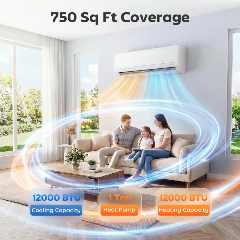 HOMCOM 12000 BTU Mini Split Air Conditioner, 22 SEER2 115V Inverter AC Unit Cools up to 750 Sq.Ft, Complete Installation Kit